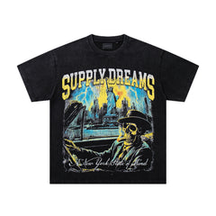 SUPPLY Dreams Statue Of Liberty Black Washed Oversized Graphic T‑Shirt