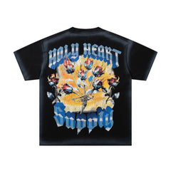 SUPPLY Holy Heart Black Washed Oversized Graphic T‑Shirt