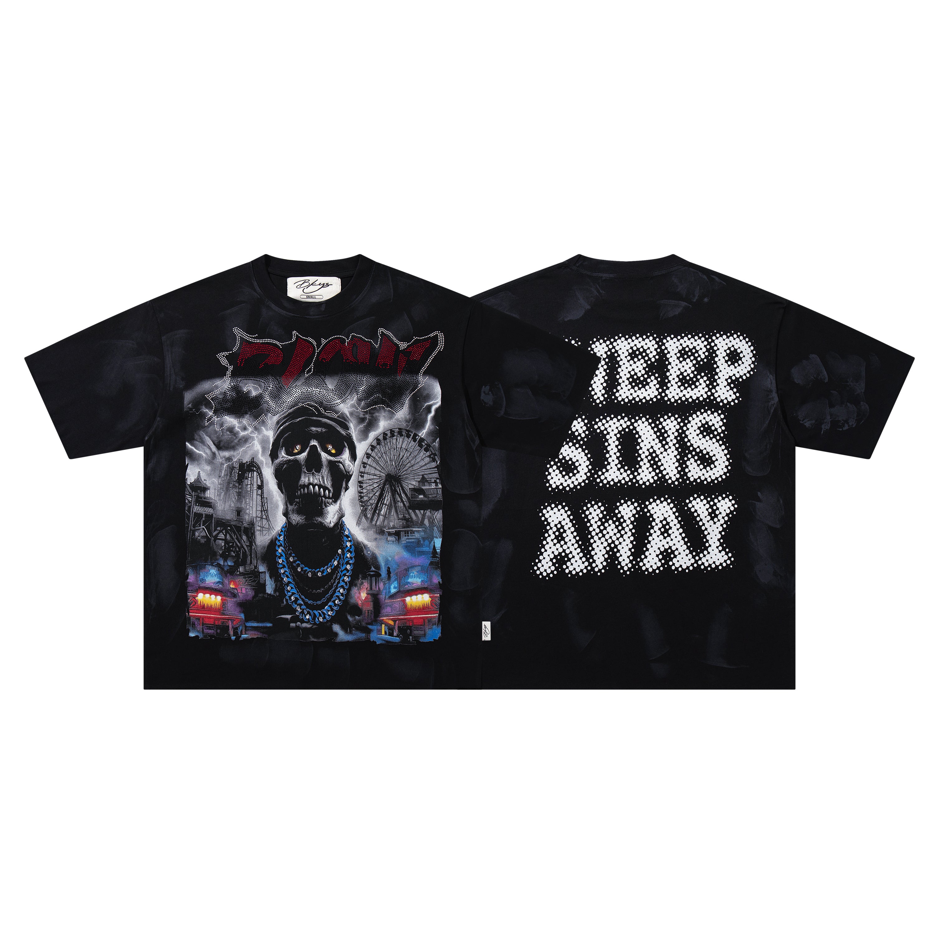 BKYS Carnival Skull Thunder Black Washed Oversized Graphic T‑Shirt