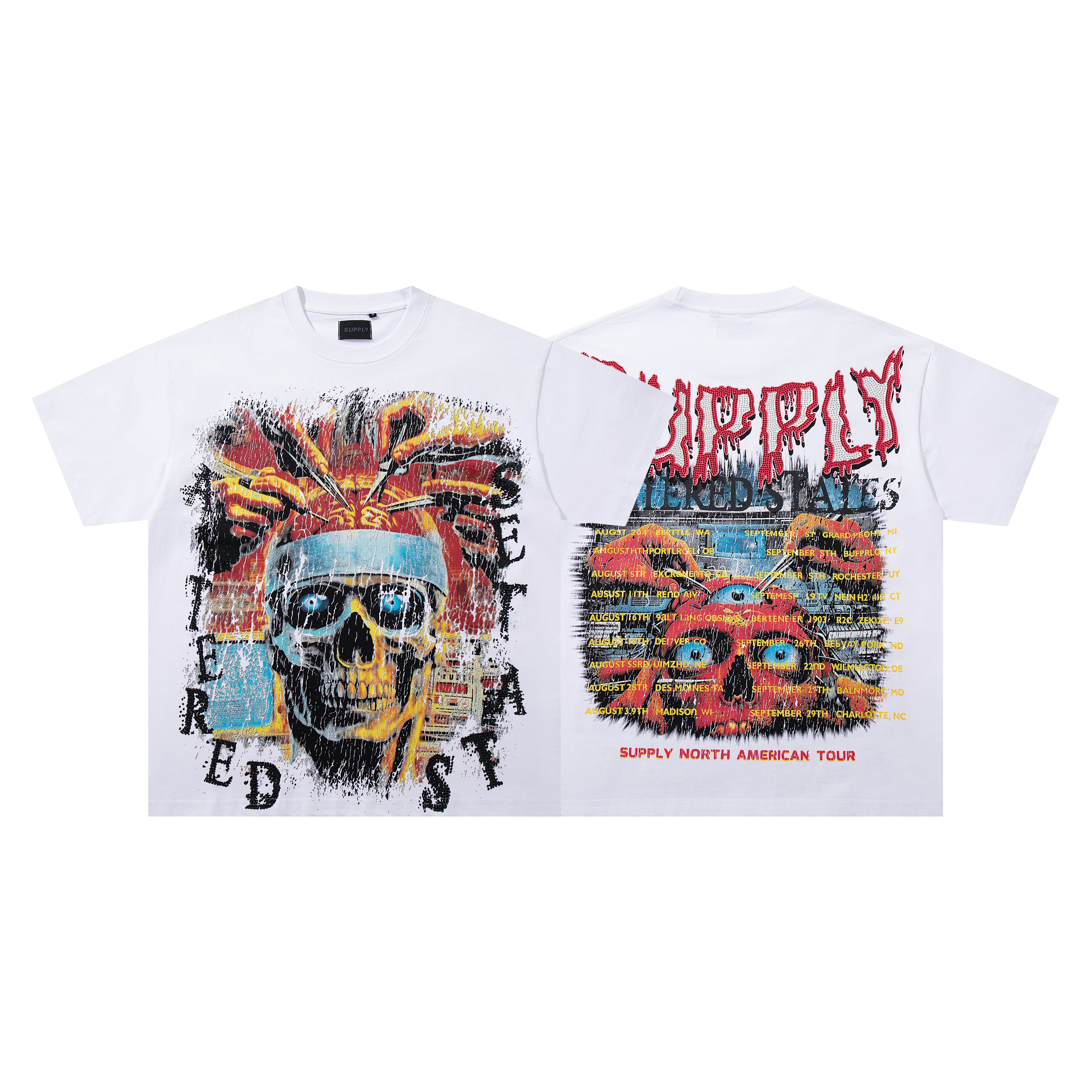 SUPPLY Abstract Skull Punk White Oversized Graphic T‑Shirt