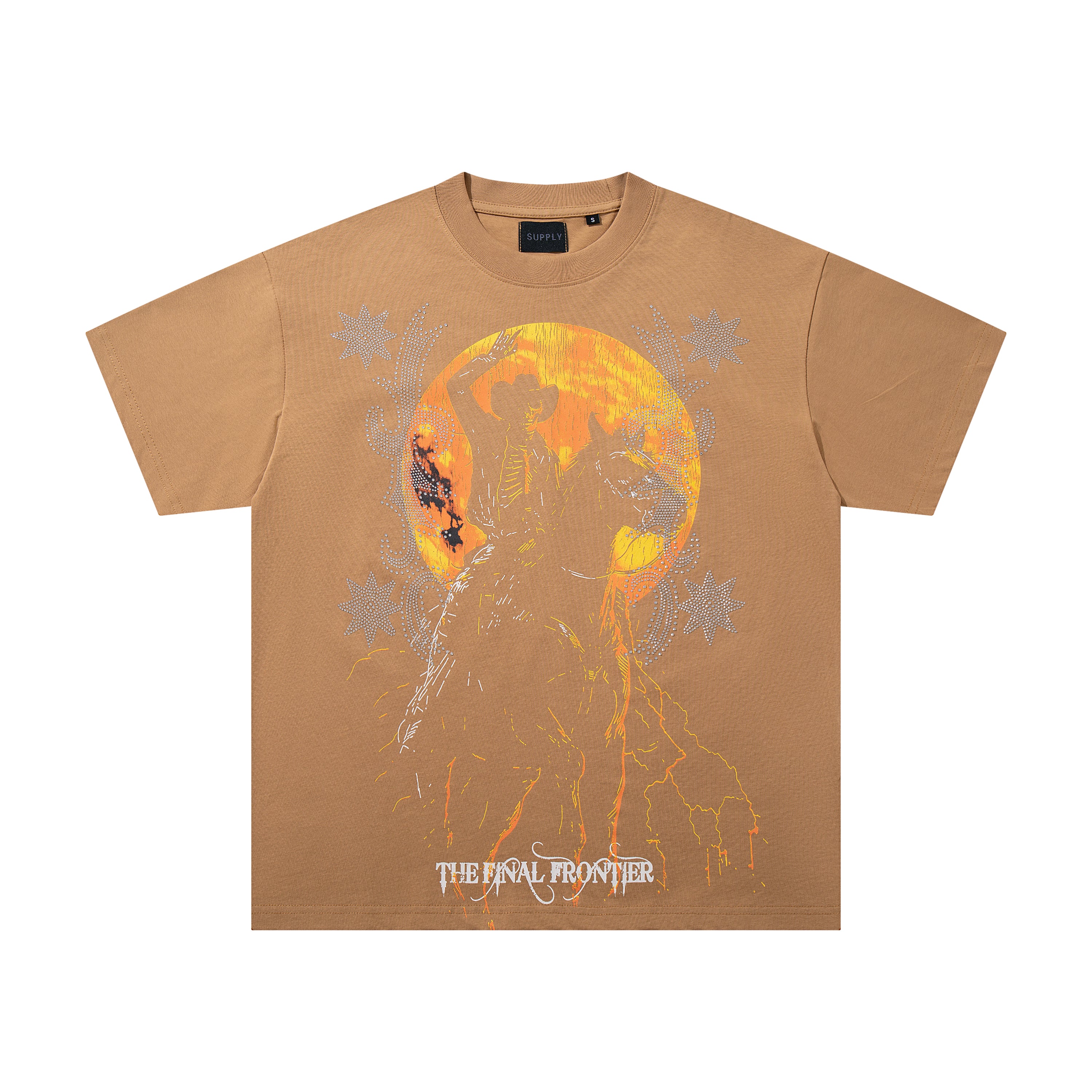 SUPPLY Ply Hills Western Cowboy Tan Washed Oversized Graphic T‑Shirt