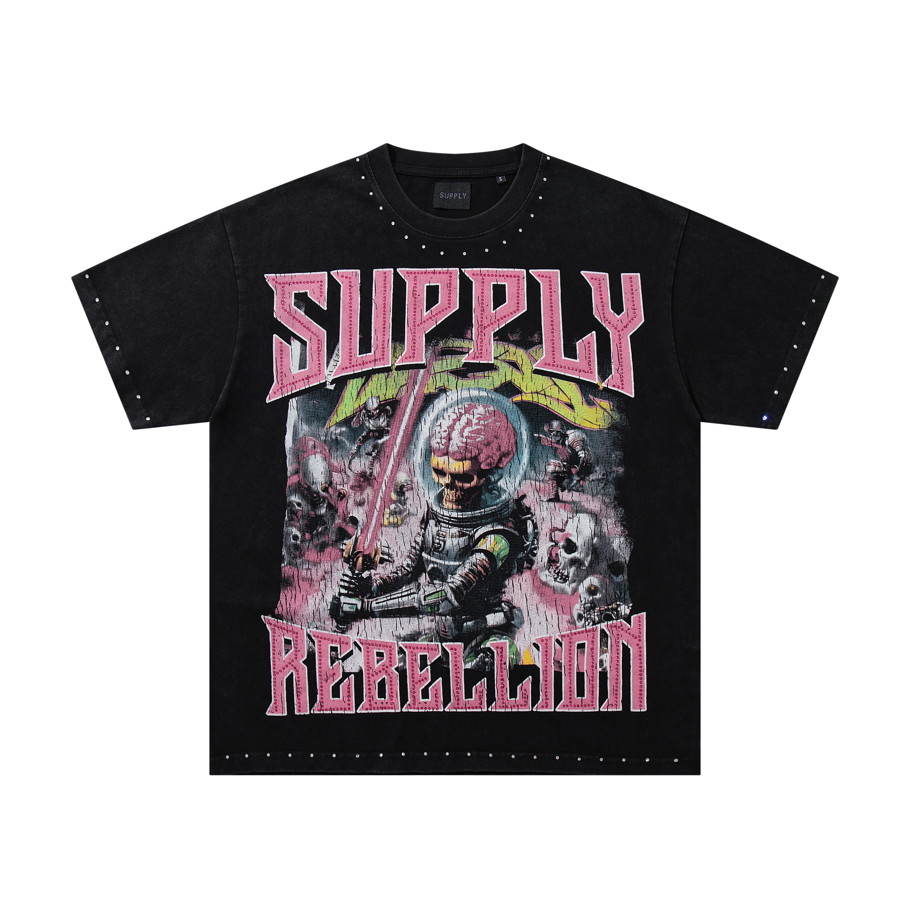 SUPPLY Rebellion Dragon Flame Graphic Oversized Black T-Shirt