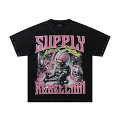 SUPPLY Rebellion Dragon Flame Graphic Oversized Black T-Shirt