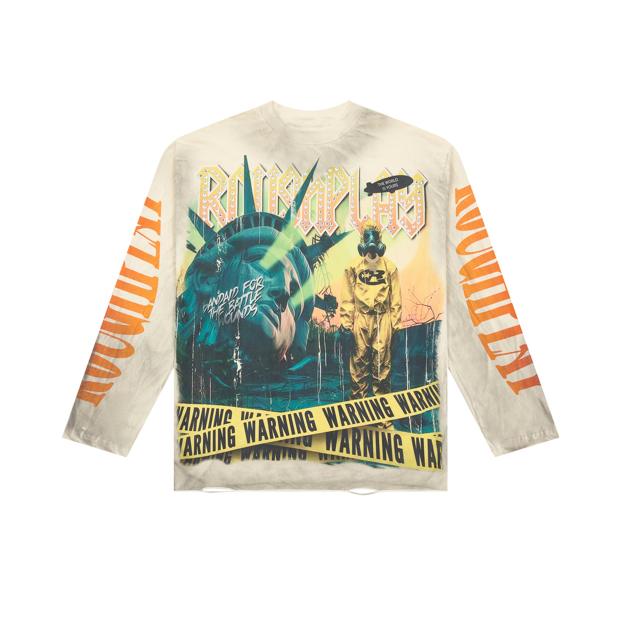 Roughplay Fallen Statue Of Liberty Warning Tape Distressed Long‑Sleeve Tee