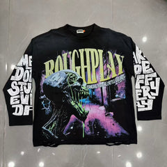 Roughplay Zombie Alley Dark Urban Graffiti Long‑Sleeve Distressed Tee