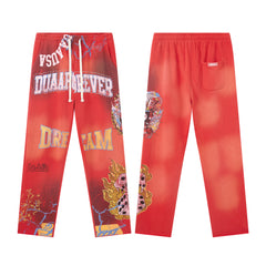 DUAA Dice Flame Dream‑Camp Gradient Red Straight‑Leg Sweatpants