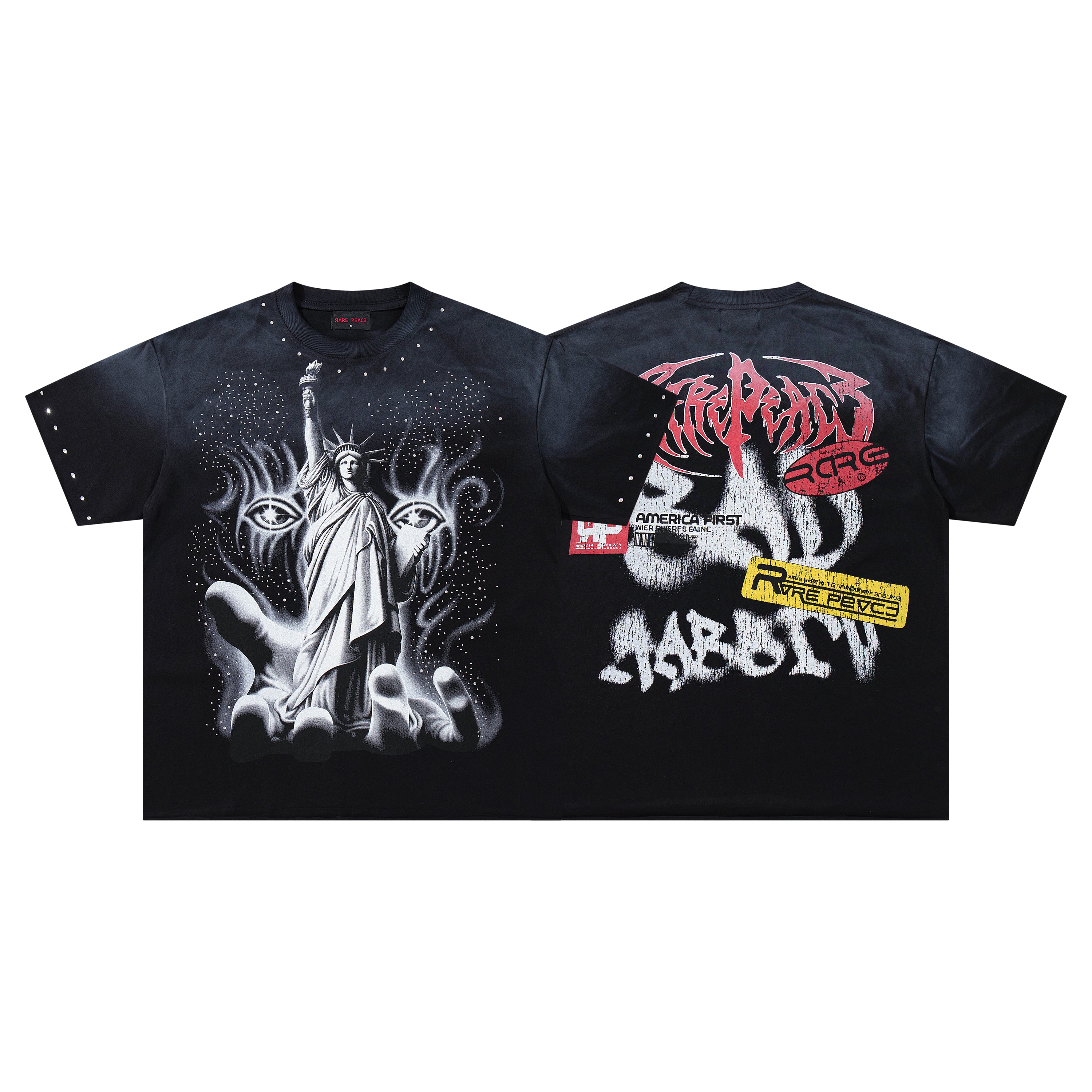 Rare Peace Dark Statue Of Liberty Black Washed Oversized Graphic T‑Shirt