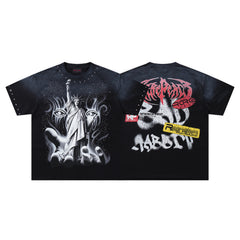 Rare Peace Dark Statue Of Liberty Black Washed Oversized Graphic T‑Shirt