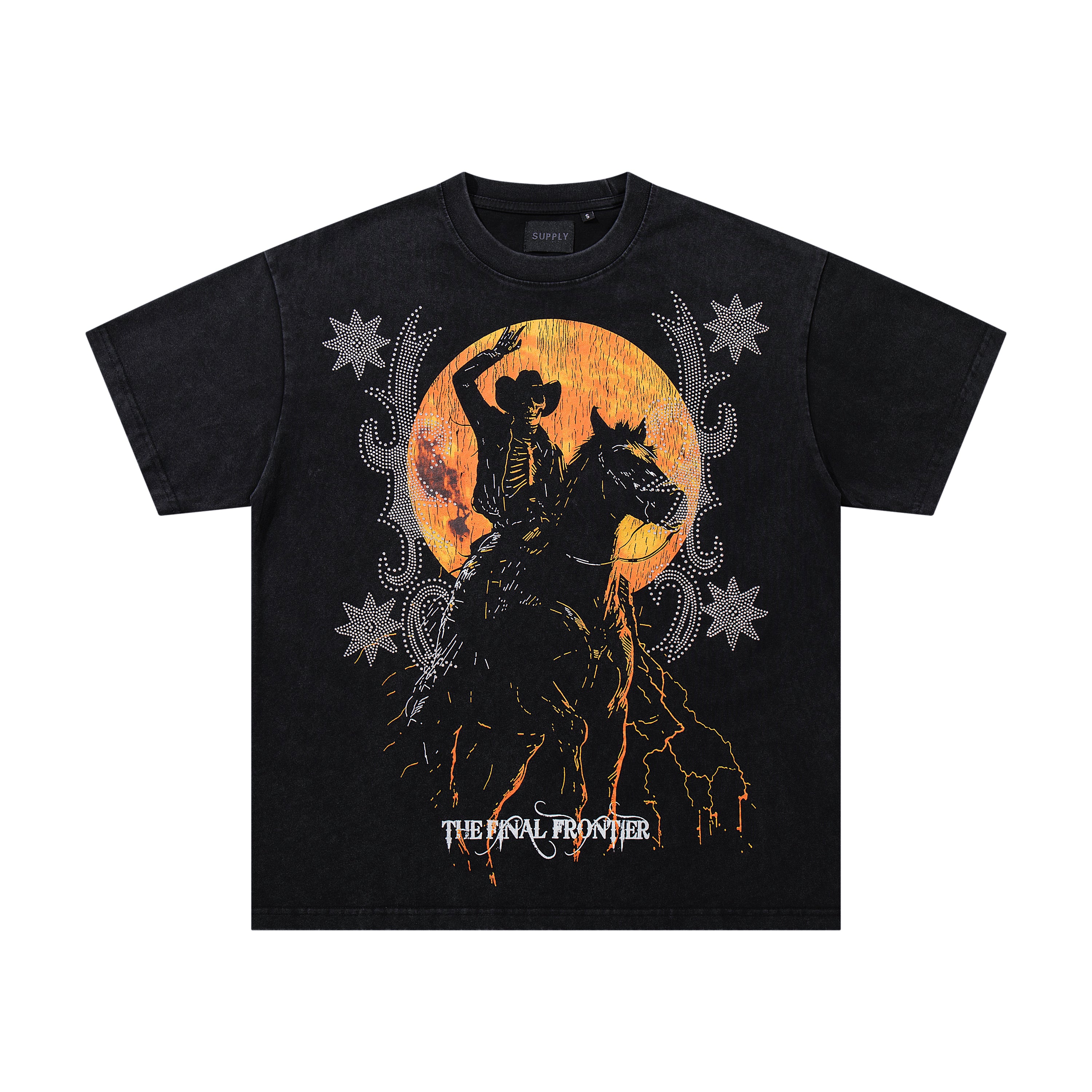 SUPPLY Ply Hills Western Cowboy Black Washed Oversized Graphic T‑Shirt