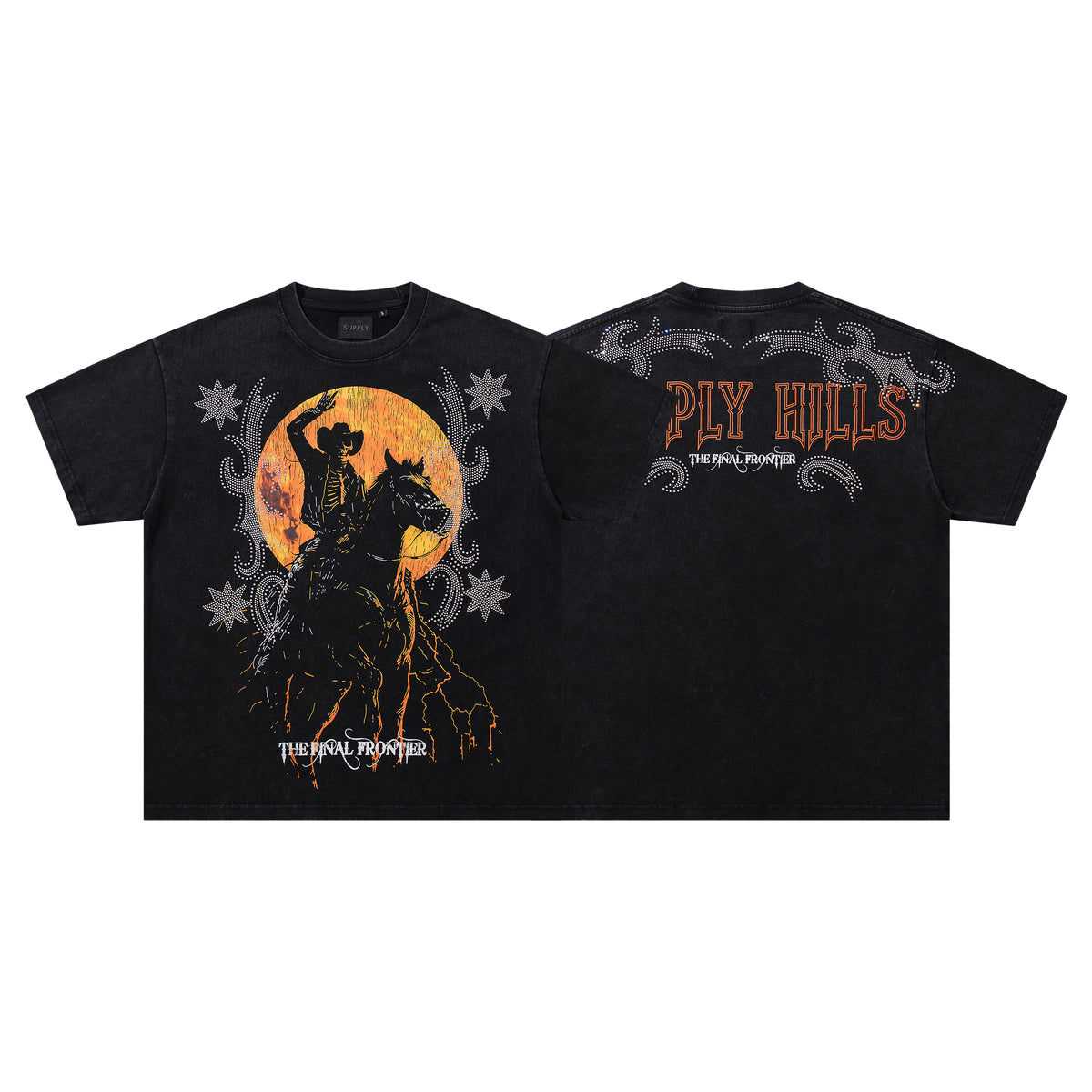 SUPPLY Ply Hills Western Cowboy Black Washed Oversized Graphic T‑Shirt