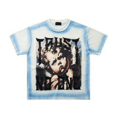 Rare Peace The End Of An Era Angel Graphic Oversized Blue T-Shirt