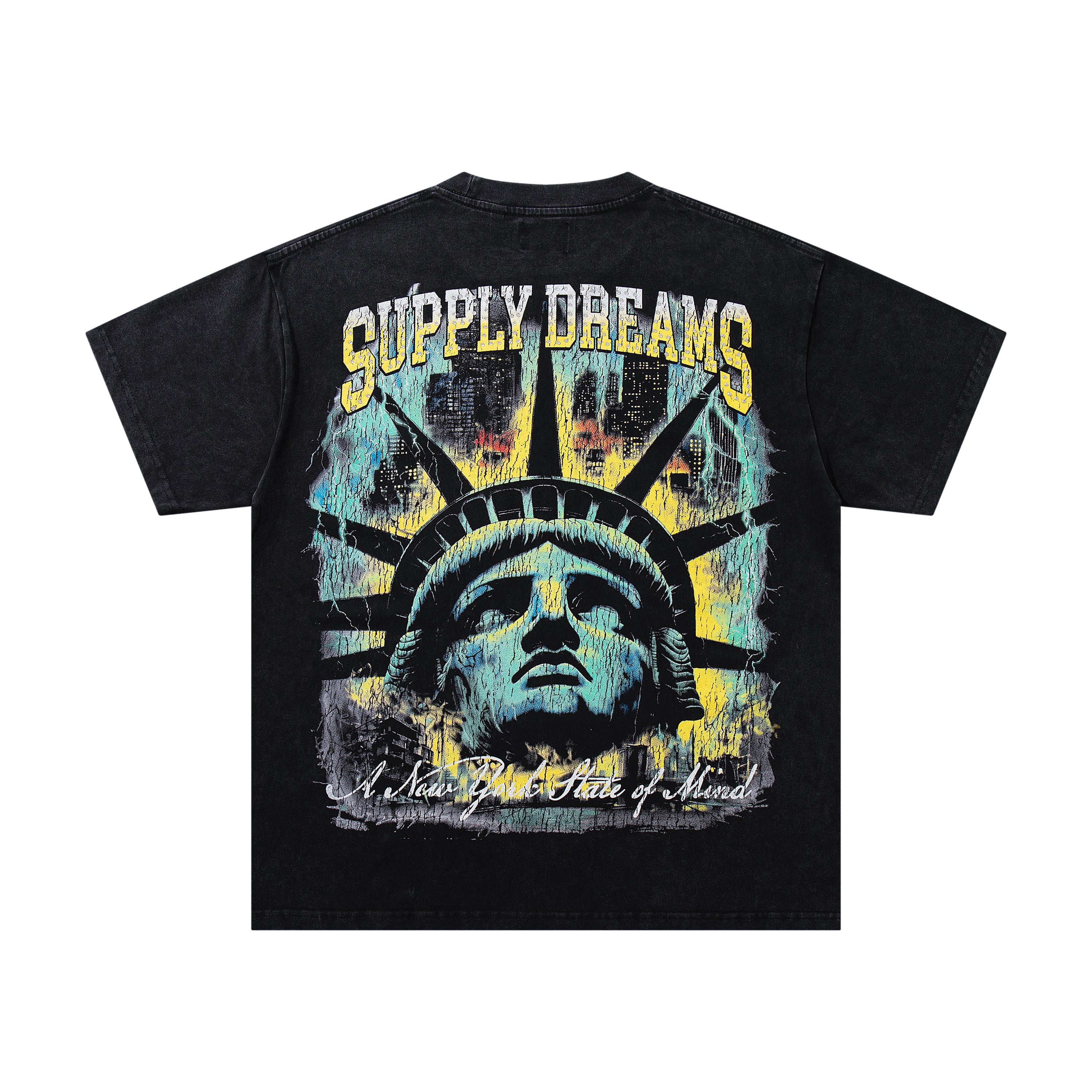 SUPPLY Dreams Statue Of Liberty Black Washed Oversized Graphic T‑Shirt