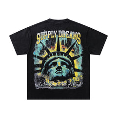 SUPPLY Dreams Statue Of Liberty Black Washed Oversized Graphic T‑Shirt
