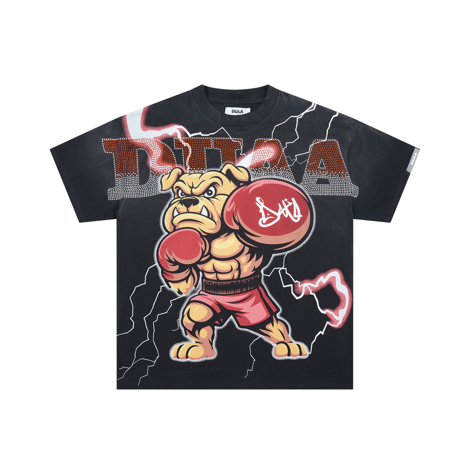 DUAA Boxing Bulldog Lightning Rhinestone Vintage Graphic Tee