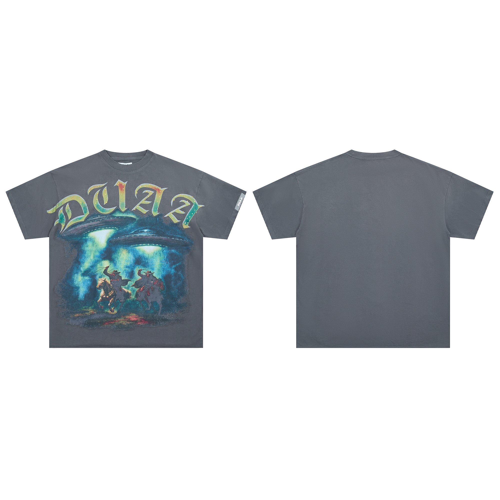 DUAA UFO Cowboy Western Sci‑Fi Vintage Graphic Tee