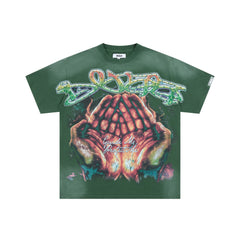 DUAA Praying Hands Spiritual Retro Graffiti Graphic Tee