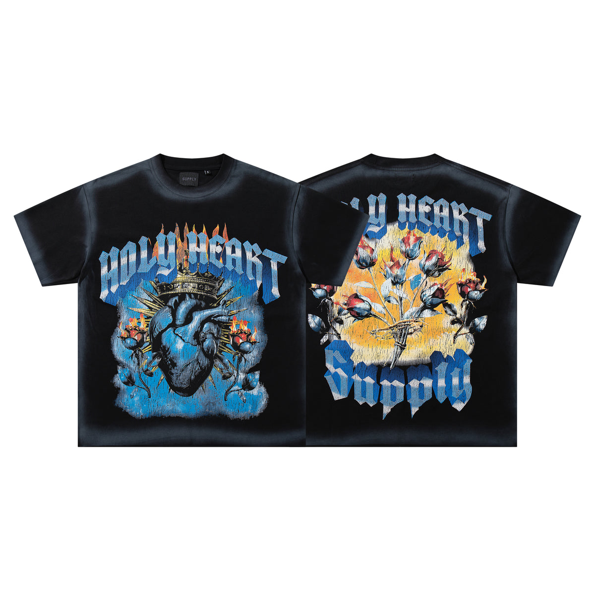 SUPPLY Holy Heart Black Washed Oversized Graphic T‑Shirt