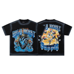 SUPPLY Holy Heart Black Washed Oversized Graphic T‑Shirt