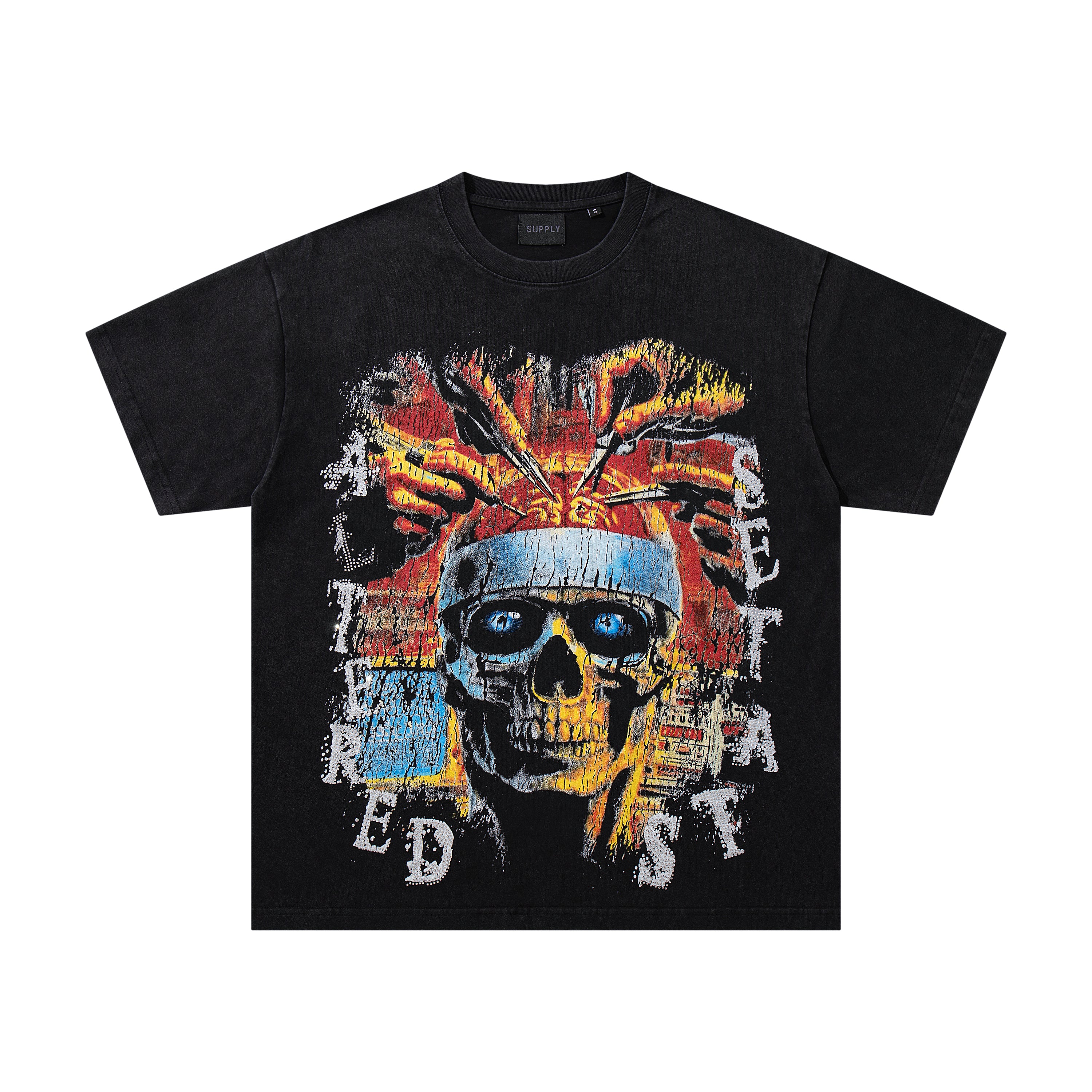 SUPPLY Abstract Skull Punk Black Washed Oversized Graphic T‑Shirt