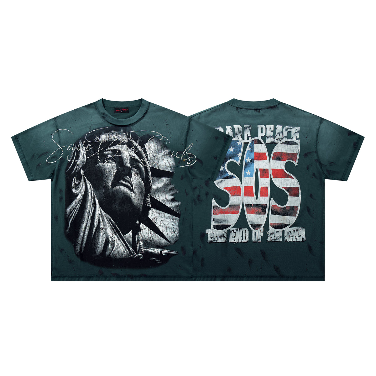 Rare Peace SOS Statue Of Liberty Graphic Streetwear Tee
